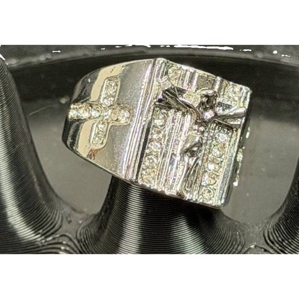 Men’s Iced Out Crucifix 925 Sterling Silver Genuine Accent Diamond 14 Grams Sz11